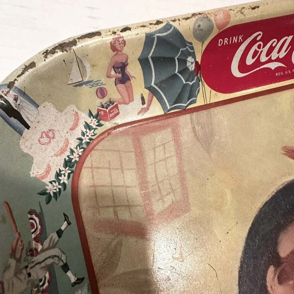 Vintage 1953 Coca Cola Menu Girl Serving Tray Thirst Knows No Season Have A Coke